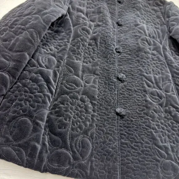 Vintage Quilted Black Velvet Mandarin Collar Jacket Women's Asian Inspired Coat - Picture 4 of 15